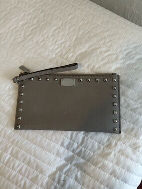 Michael Kors Pewter Pyramid-Stud Wristlet Clutch